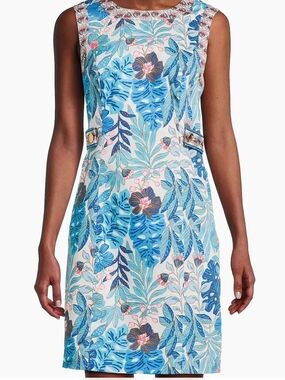 Lilly Pulitzer Blue and Pink Tropical Print Midi Dress